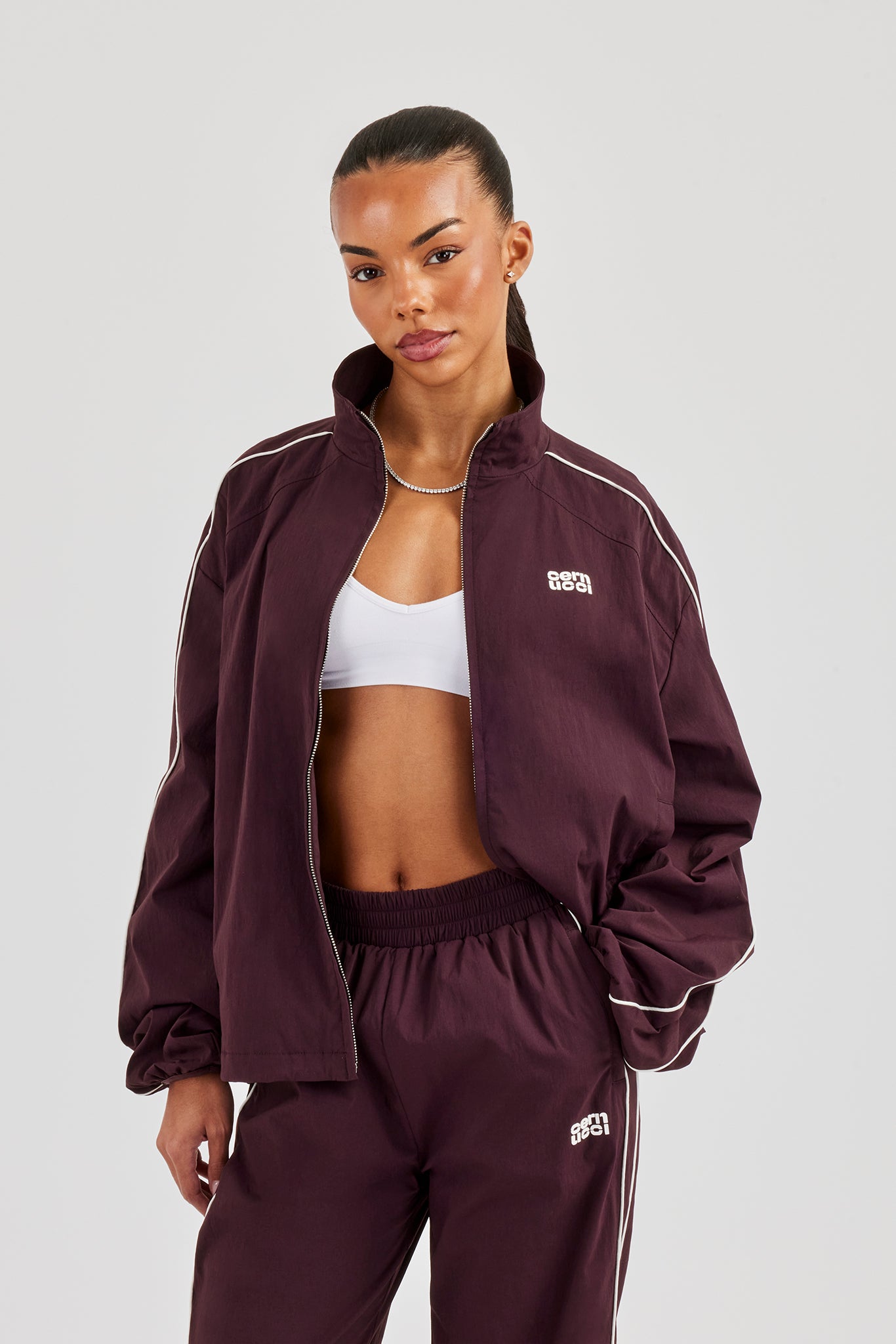 Nylon Piping Track Jacket - Burgundy